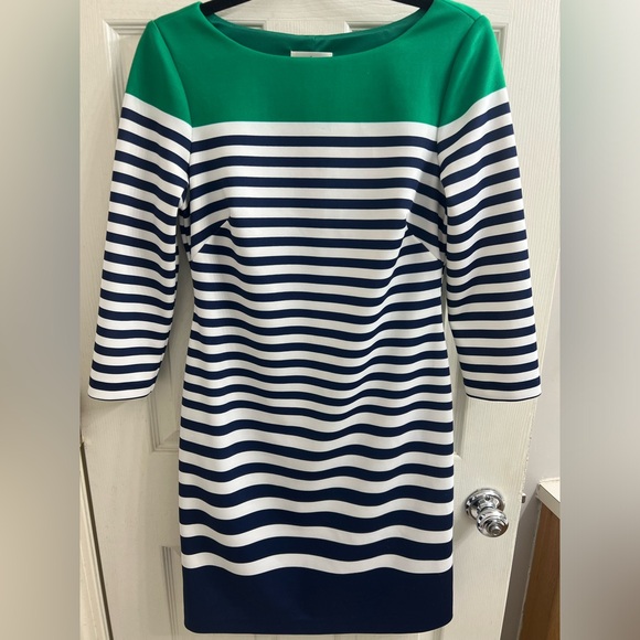 3/4 Length Sleeve Colorblock Striped Scuba Shift Dress -Size 4 - Eliza J - Picture 2 of 6